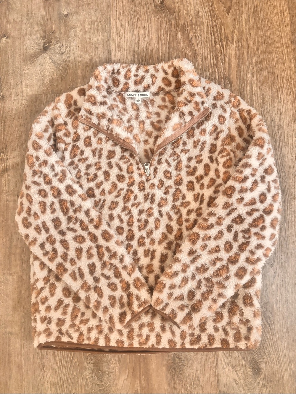 Tan Leopard Plush Quarter-Zip Pullover